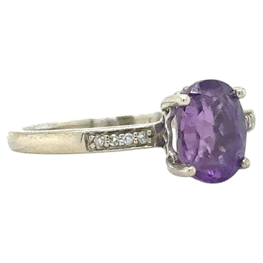 Amethyst and Diamond Accents 14k White Gold Ring 1.9g Size 7