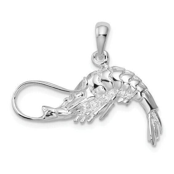 Sterling Silver Rhodium-Plated 3D Shrimp Pendant