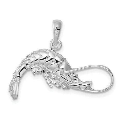 Sterling Silver Rhodium-Plated 3D Shrimp Pendant