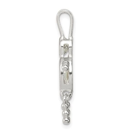 Sterling Silver Rhodium-plated CZ and Birthstone Clear April Glass Boy Pendant