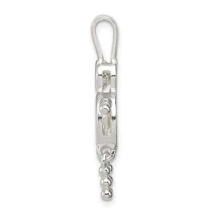 Sterling Silver Rhodium-plated CZ and Birthstone Clear April Glass Boy Pendant