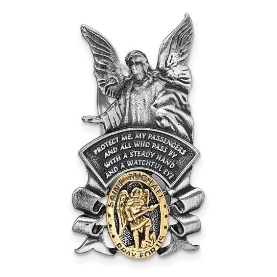 Pewter Finish and Gold-tone St Michael and Guardian Angel Visor Clip