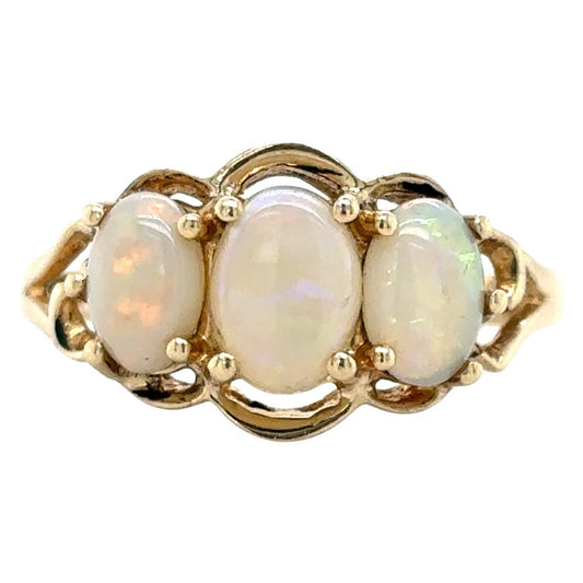 14k Yellow Gold Opal Trio Size 6.25 Ring 2.3g