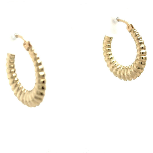 14K Yellow Gold Ribbed Hoop Earrings 2.1g