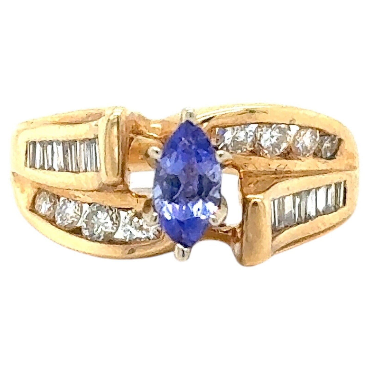 Tanzanite Solitaire with Diamond Accents 14k Yellow Gold Ring 6.6g Size 6.5