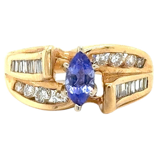 Tanzanite Solitaire with Diamond Accents 14k Yellow Gold Ring 6.6g Size 6.5