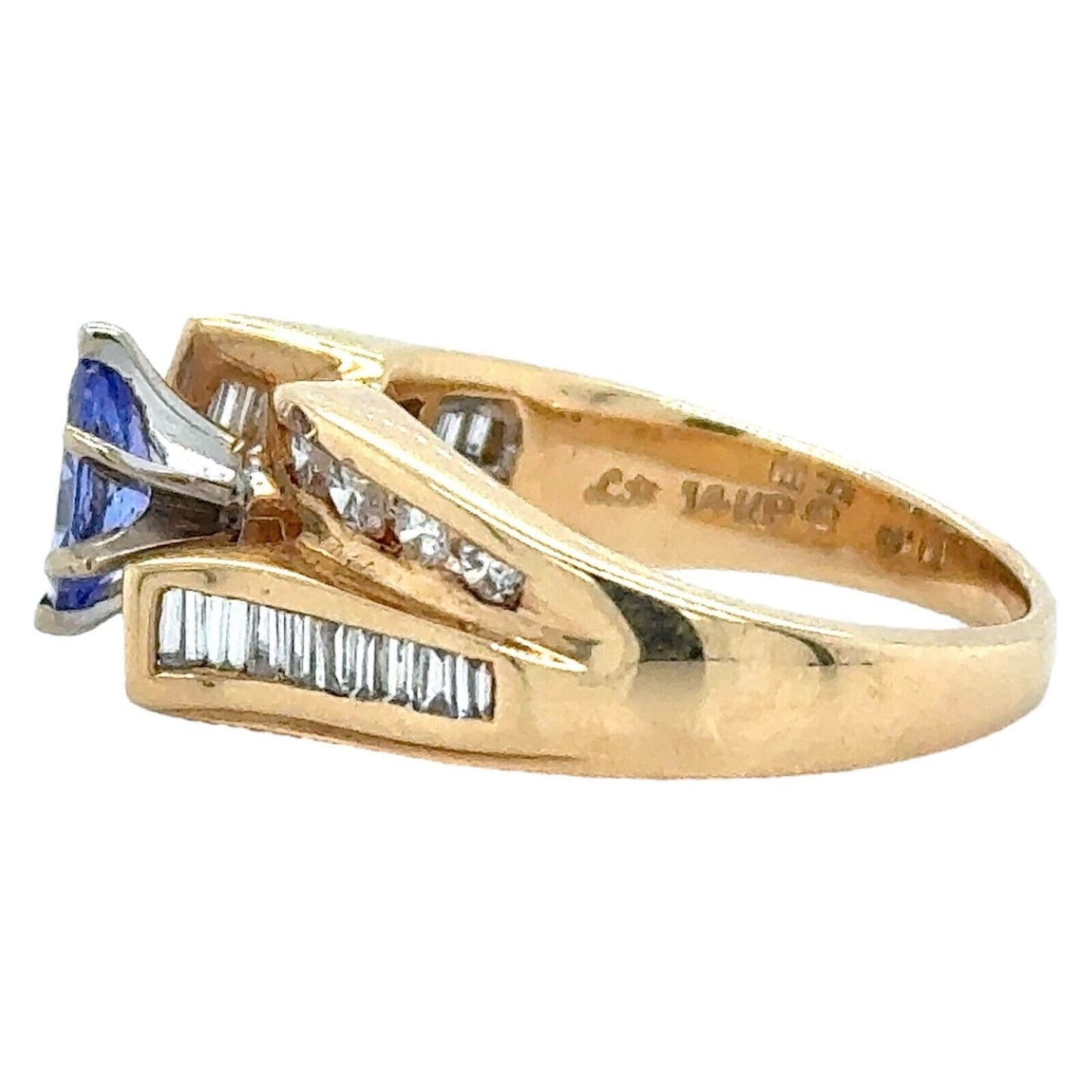 Tanzanite Solitaire with Diamond Accents 14k Yellow Gold Ring 6.6g Size 6.5