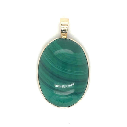 Malachite Solitaire Oval Pendant Solid 14K Yellow Gold 7.4g