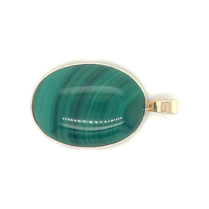 Malachite Solitaire Oval Pendant Solid 14K Yellow Gold 7.4g