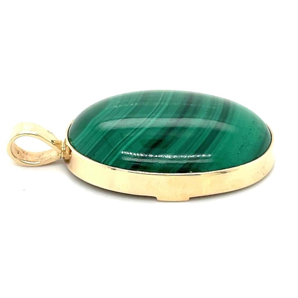 Malachite Solitaire Oval Pendant Solid 14K Yellow Gold 7.4g