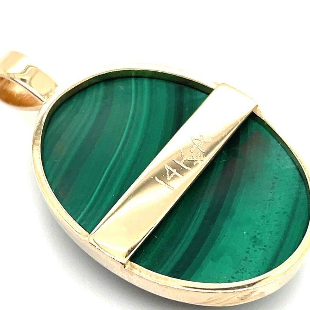 Malachite Solitaire Oval Pendant Solid 14K Yellow Gold 7.4g