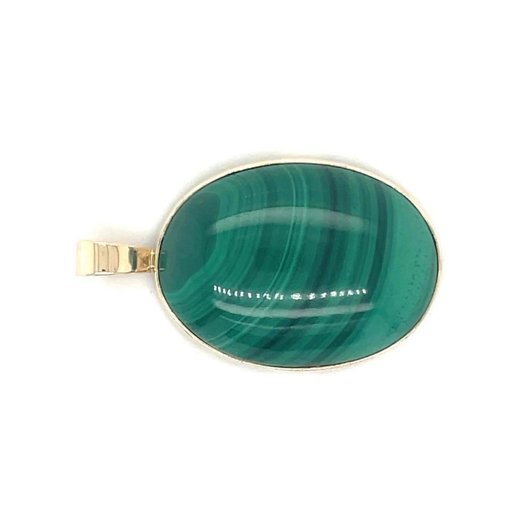 Malachite Solitaire Oval Pendant Solid 14K Yellow Gold 7.4g