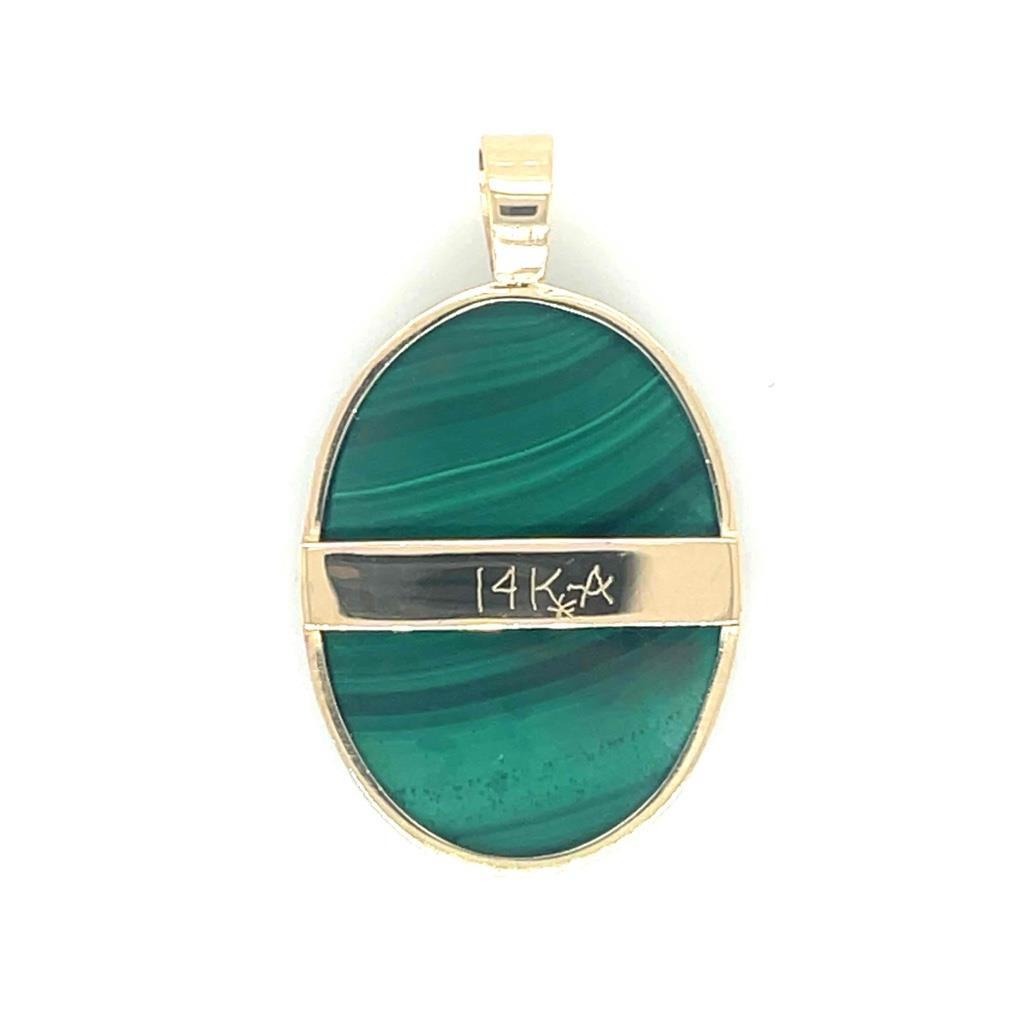 Malachite Solitaire Oval Pendant Solid 14K Yellow Gold 7.4g