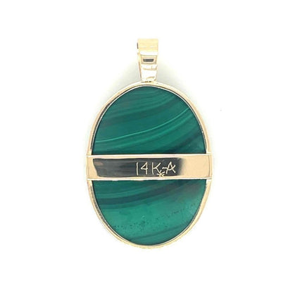 Malachite Solitaire Oval Pendant Solid 14K Yellow Gold 7.4g
