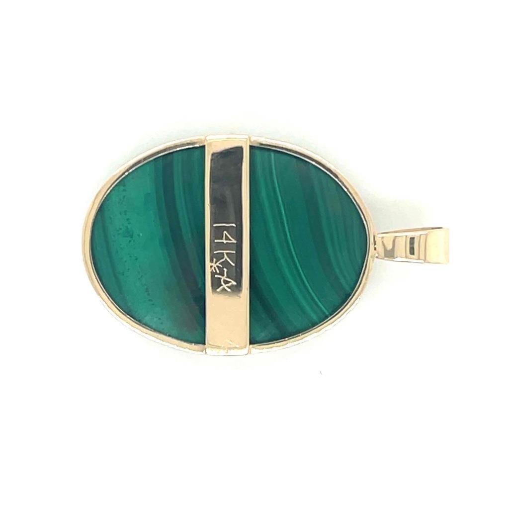Malachite Solitaire Oval Pendant Solid 14K Yellow Gold 7.4g