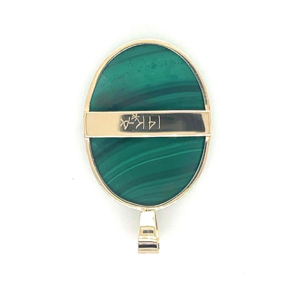 Malachite Solitaire Oval Pendant Solid 14K Yellow Gold 7.4g