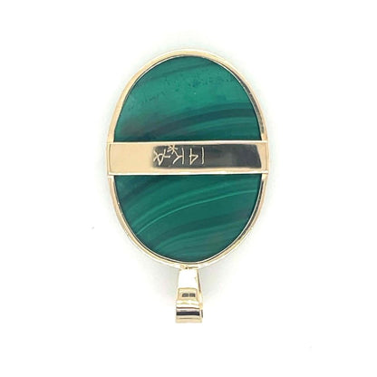 Malachite Solitaire Oval Pendant Solid 14K Yellow Gold 7.4g