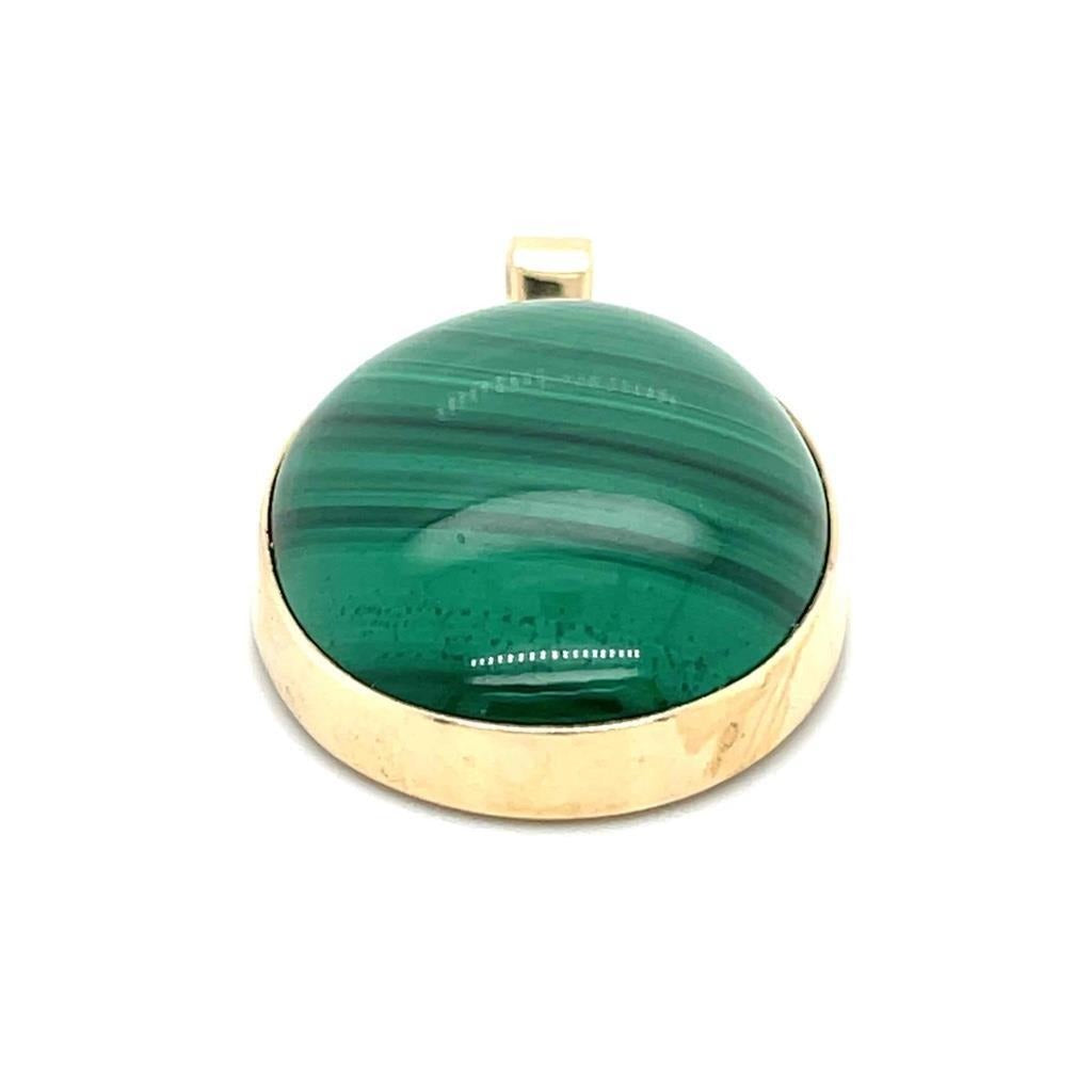 Malachite Solitaire Oval Pendant Solid 14K Yellow Gold 7.4g