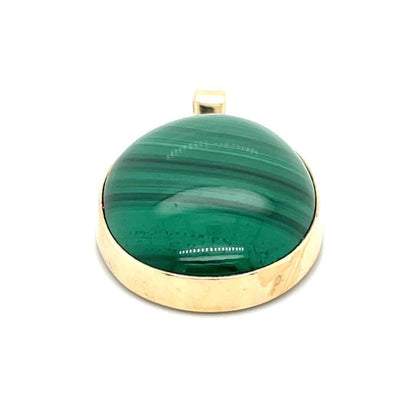 Malachite Solitaire Oval Pendant Solid 14K Yellow Gold 7.4g