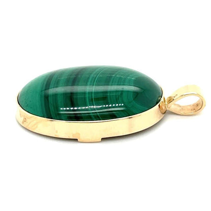 Malachite Solitaire Oval Pendant Solid 14K Yellow Gold 7.4g