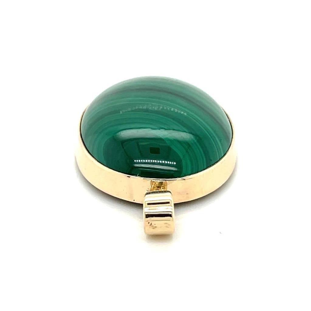Malachite Solitaire Oval Pendant Solid 14K Yellow Gold 7.4g