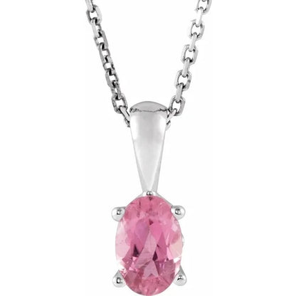 October Birthstone Natural Pink Tourmaline 16-18" Necklace .925 Sterling Silver