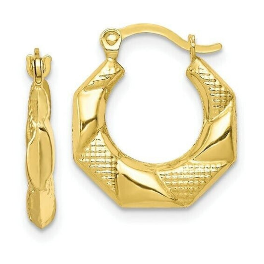 10k Yellow Gold Scalloped Textured Hollow Hoop Earrings