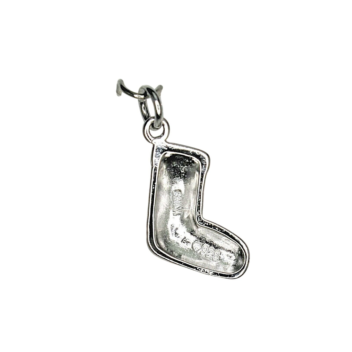 Enameled Christmas Stocking Charm Pendant .925 Sterling Silver