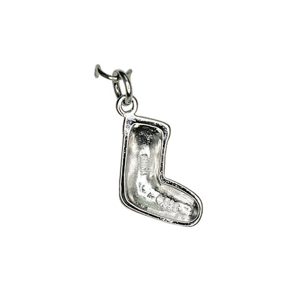 Enameled Christmas Stocking Charm Pendant .925 Sterling Silver