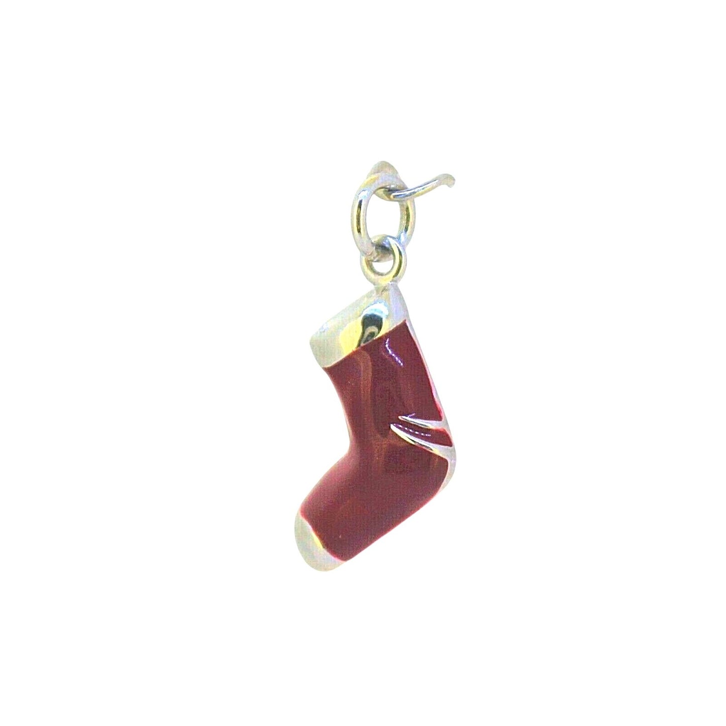 Enameled Christmas Stocking Charm Pendant .925 Sterling Silver