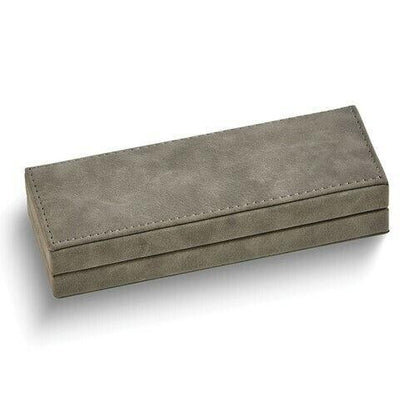 Elegant Gray Faux Leather Pen Gift Set With Ballpoint & Rollerball Pens