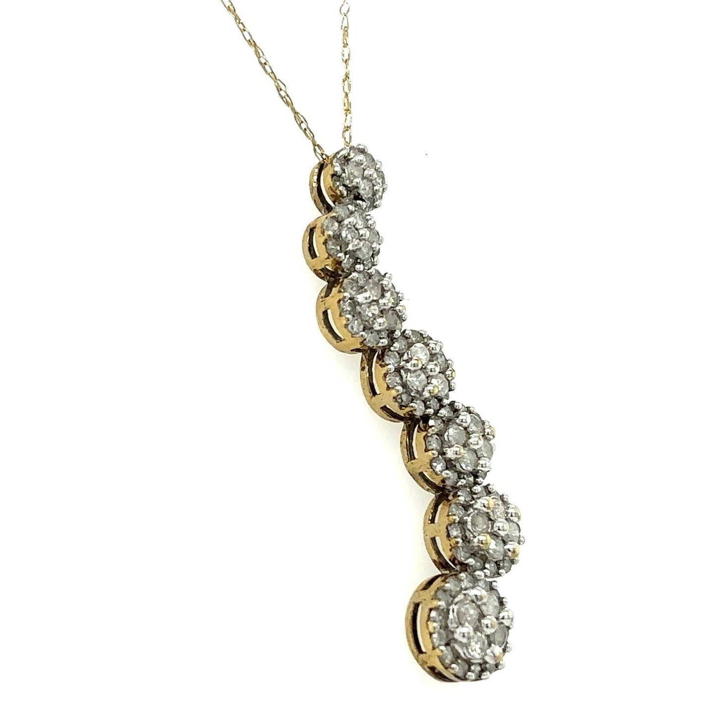 1ctw Diamond Cluster Journey Pendant 20in Chain 10k Yellow Gold 3.0g