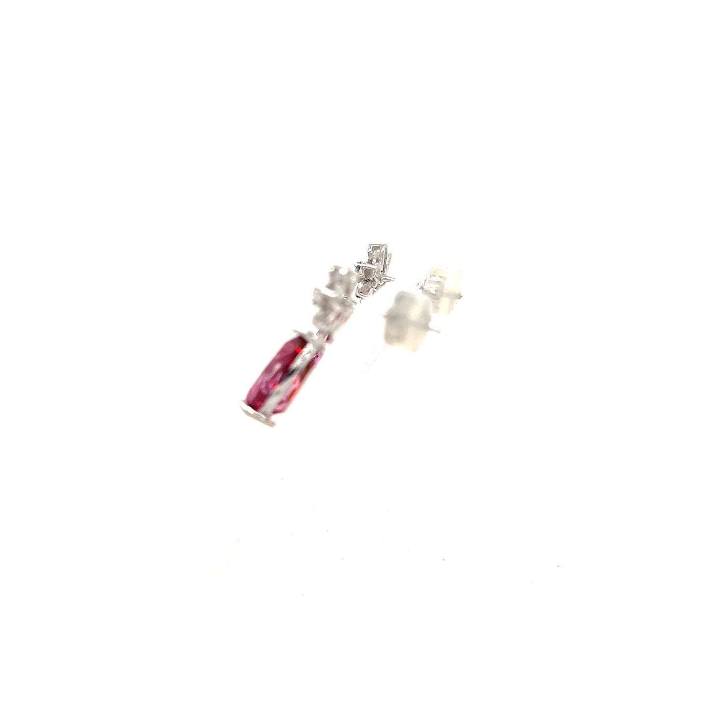 14k White Gold Pear Cut Imitation Pink Sapphire &  Diamond Earrings 3.7