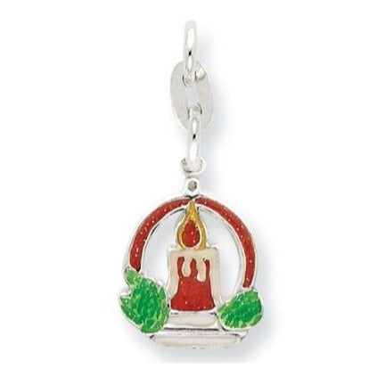 Sterling Silver Enameled Lit Holiday Candle Charm 925