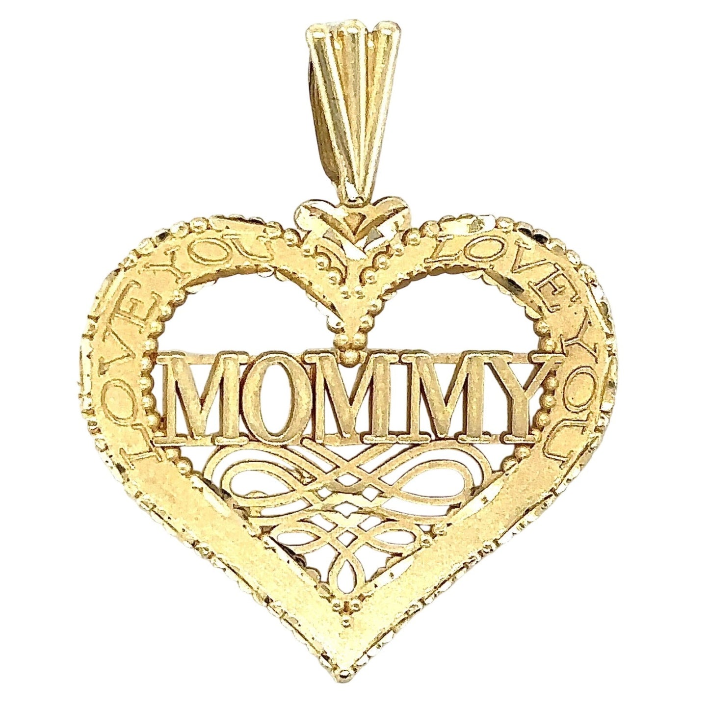 14k Yellow Gold Heart Mommy Love You Pendant 1.3g