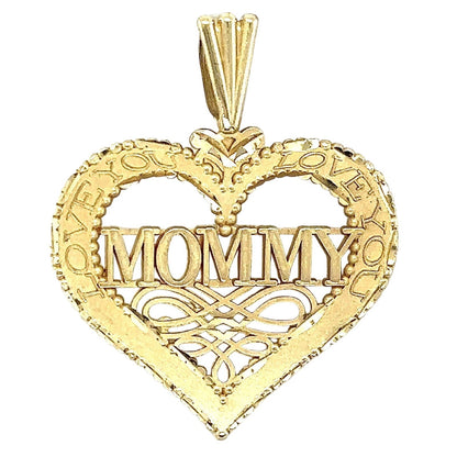 14k Yellow Gold Heart Mommy Love You Pendant 1.3g