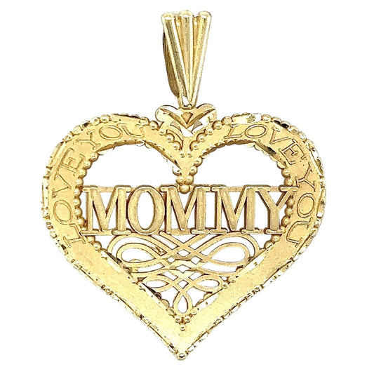 14k Yellow Gold Heart Mommy Love You Pendant 1.3g