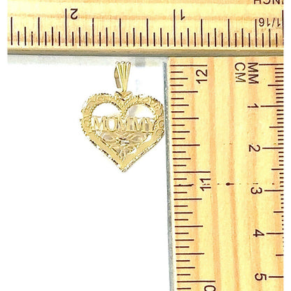 14k Yellow Gold Heart Mommy Love You Pendant 1.3g