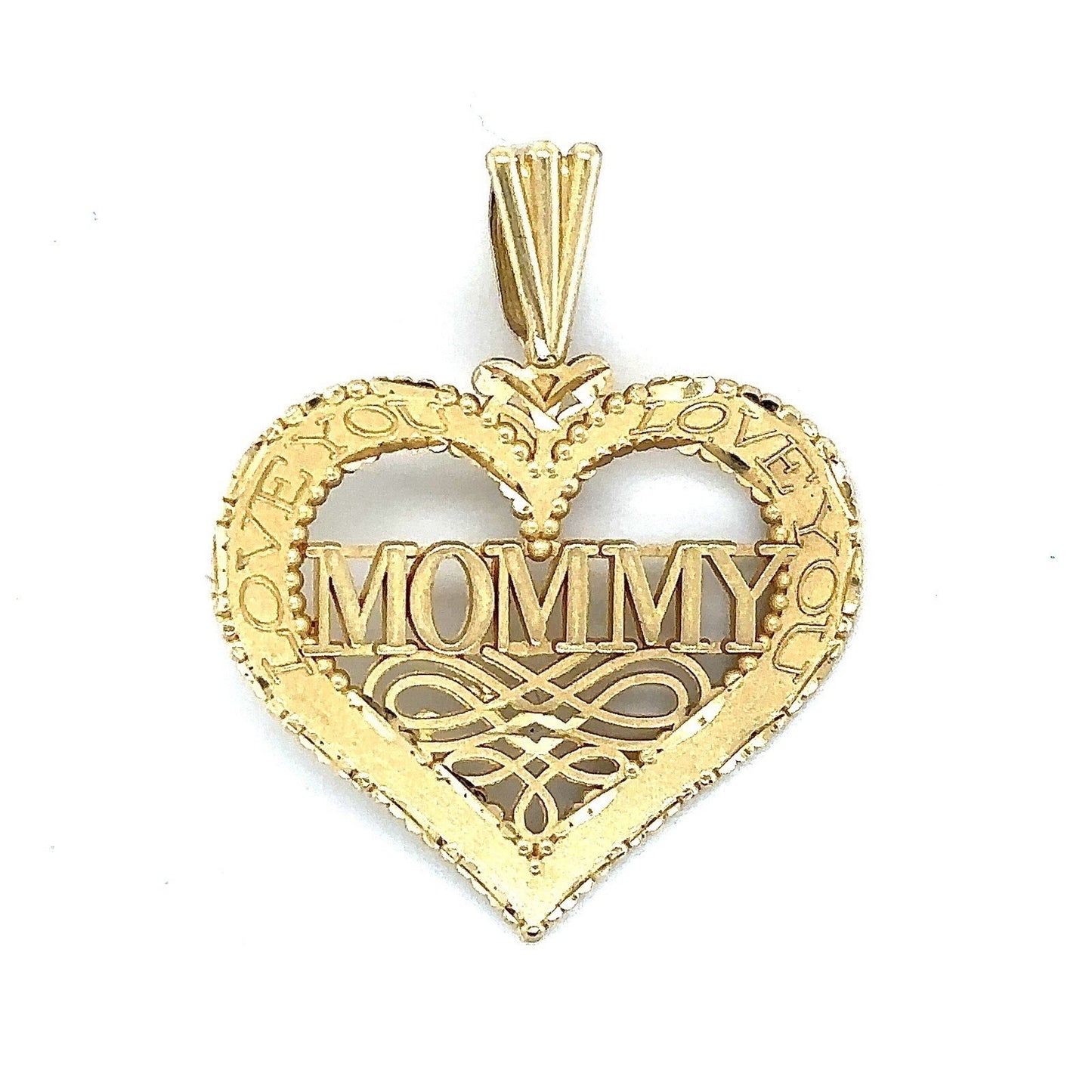 14k Yellow Gold Heart Mommy Love You Pendant 1.3g