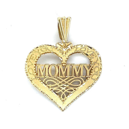 14k Yellow Gold Heart Mommy Love You Pendant 1.3g