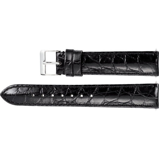 Men's 22mm Black Leather Crocodile Grain Padded Calfskin Watch Strap Band
