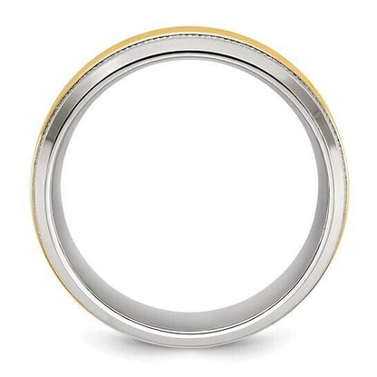 Chisel Titanium Polished Yellow IP-plated Grooved Center 8mm Band Ring Size 10