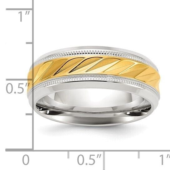 Chisel Titanium Polished Yellow IP-plated Grooved Center 8mm Band Ring Size 10