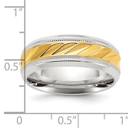 Chisel Titanium Polished Yellow IP-plated Grooved Center 8mm Band Ring Size 10