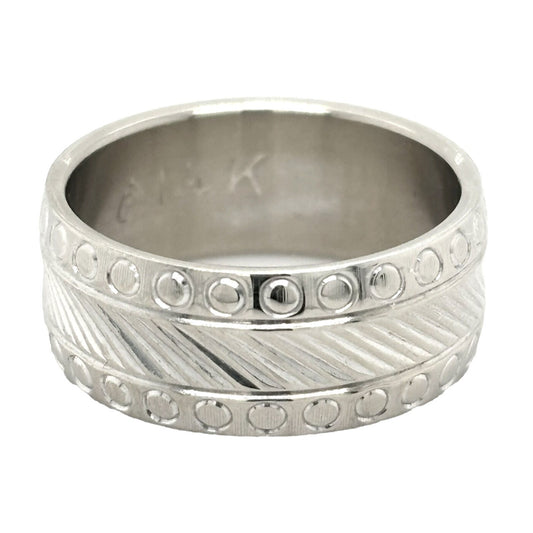 6.9mm Etched Wedding Band 14k White Gold 5.0g Size 4.5