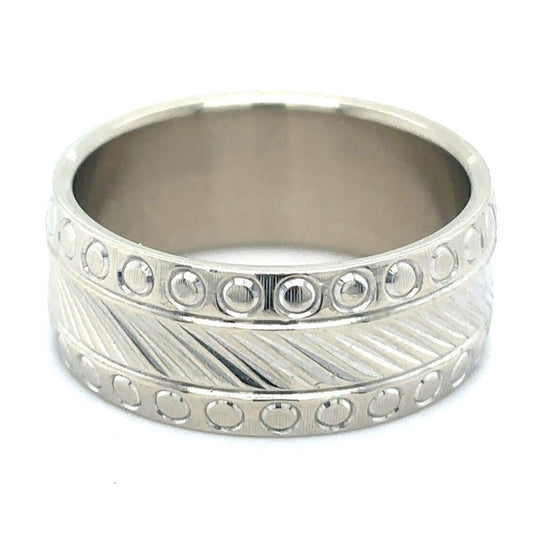 6.9mm Etched Wedding Band 14k White Gold 5.0g Size 4.5