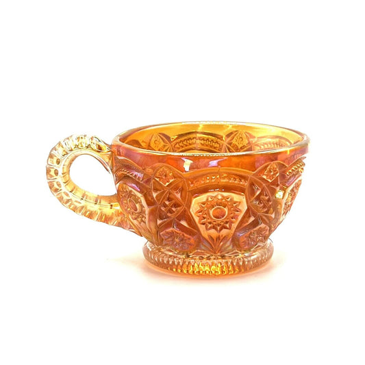 Vintage Carnival Glass Cup Iridescent Marigold Flower Pattern