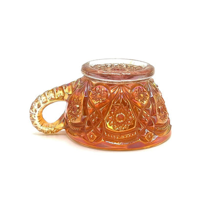 Vintage Carnival Glass Cup Iridescent Marigold Flower Pattern