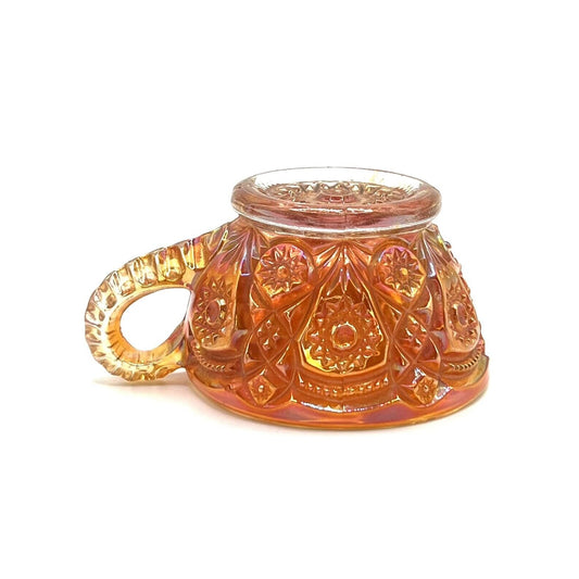Vintage Carnival Glass Cup Iridescent Marigold Flower Pattern